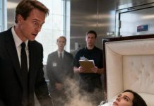 Dok je kremacija počela, otvorio je lijes za posljednji oproštaj — i vidio kako se trbuh njegove pokojne supruge miče. Zaustavio je sve. Pozvani su liječnici i policija, a istina je ispunila dvoranu tišinom.